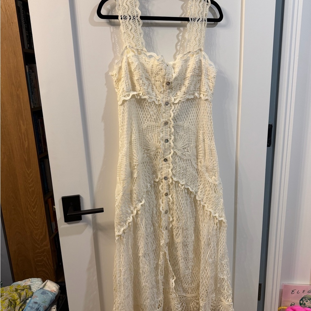 FARM Rio Off-White Nautical Guipure Maxi Dress